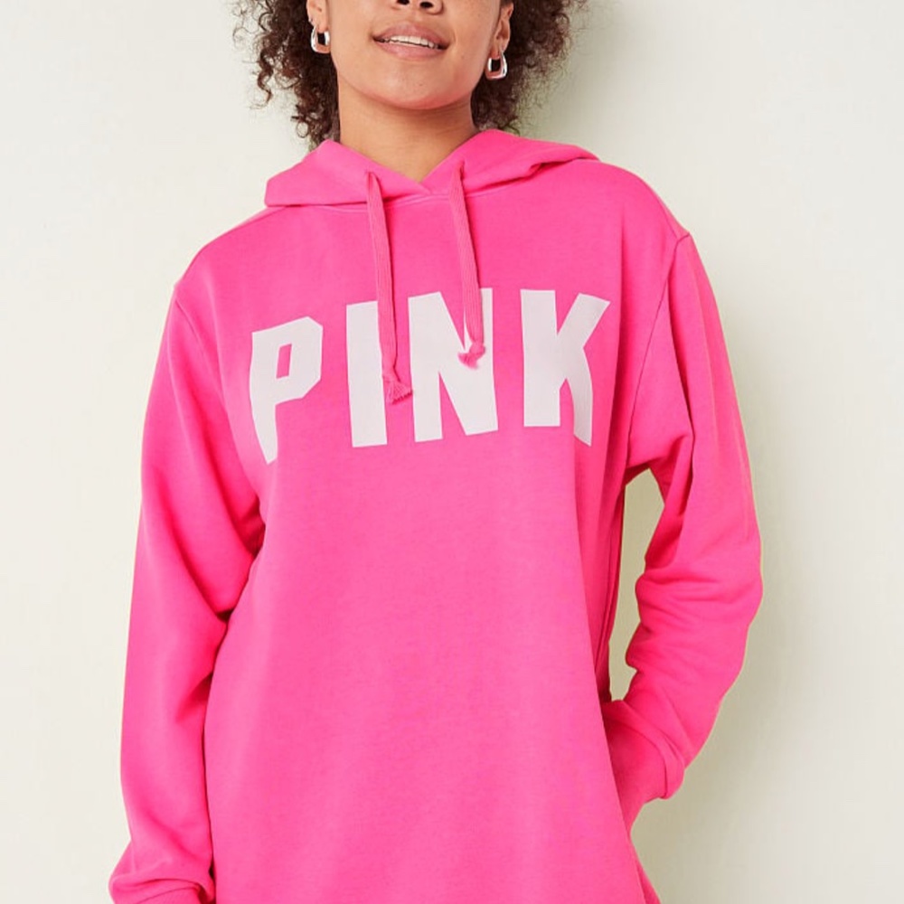 NWT Victorias Secret ATOMIC PINK Long Sleeve Fleece Campus Hoodie